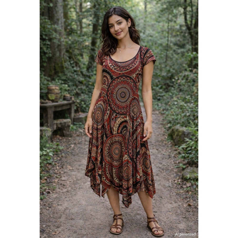 Signature Robbie Bee Dress Size 8 Red Brown Asymmetrical Boho Forest Fairy Indie